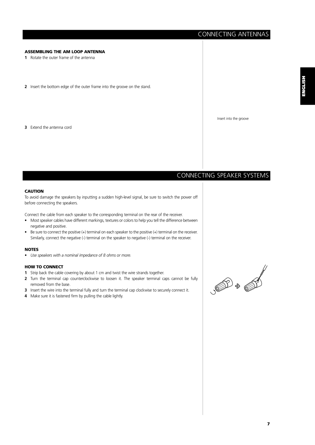 NAD L 76 owner manual Connecting Speaker Systems, Assembling the AM Loop Antenna, HOW to Connect 