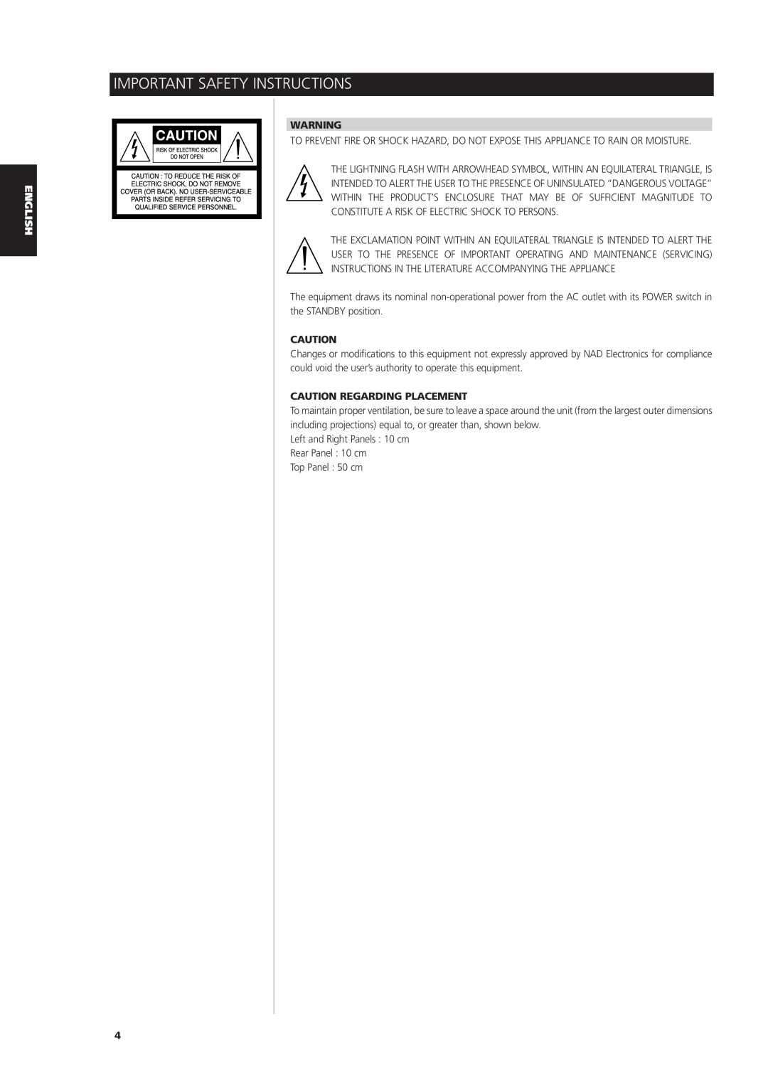 NAD L 76 owner manual Caution Regarding Placement, Important Safety Instructions 