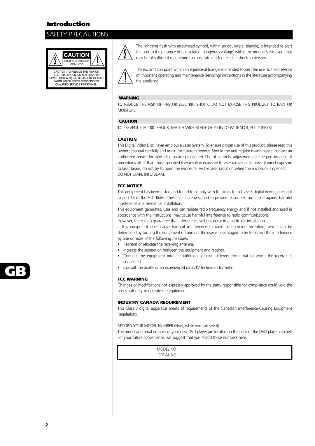 NAD L55 owner manual Introduction, Safety Precautions, FCC Notice, FCC Warning, Industry Canada Requirement 