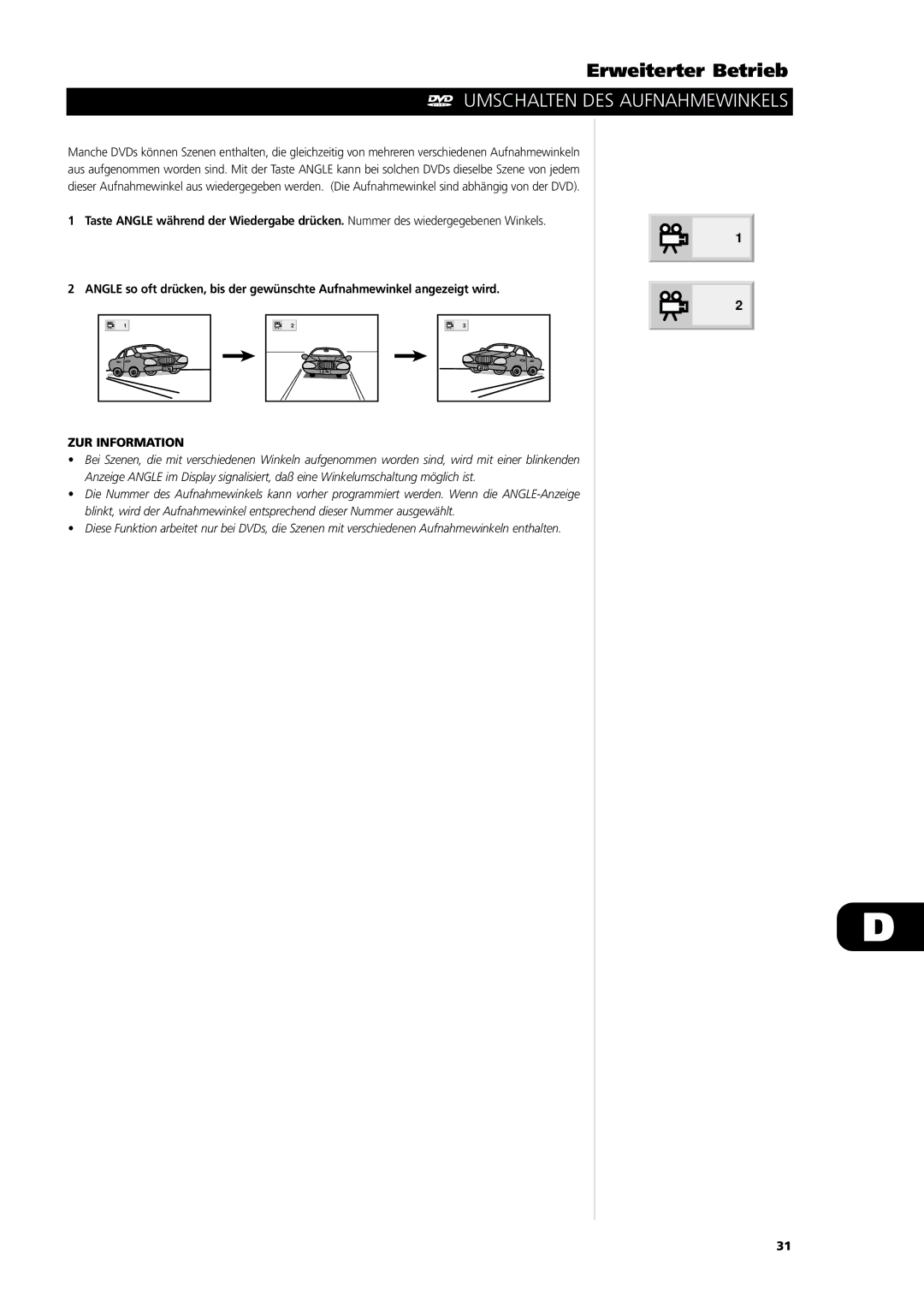 NAD L56 owner manual Umschalten DES Aufnahmewinkels, ZUR Information 