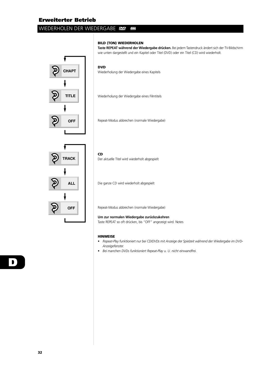 NAD L56 owner manual Wiederholen DER Wiedergabe, Um zur normalen Wiedergabe zurückzukehren 