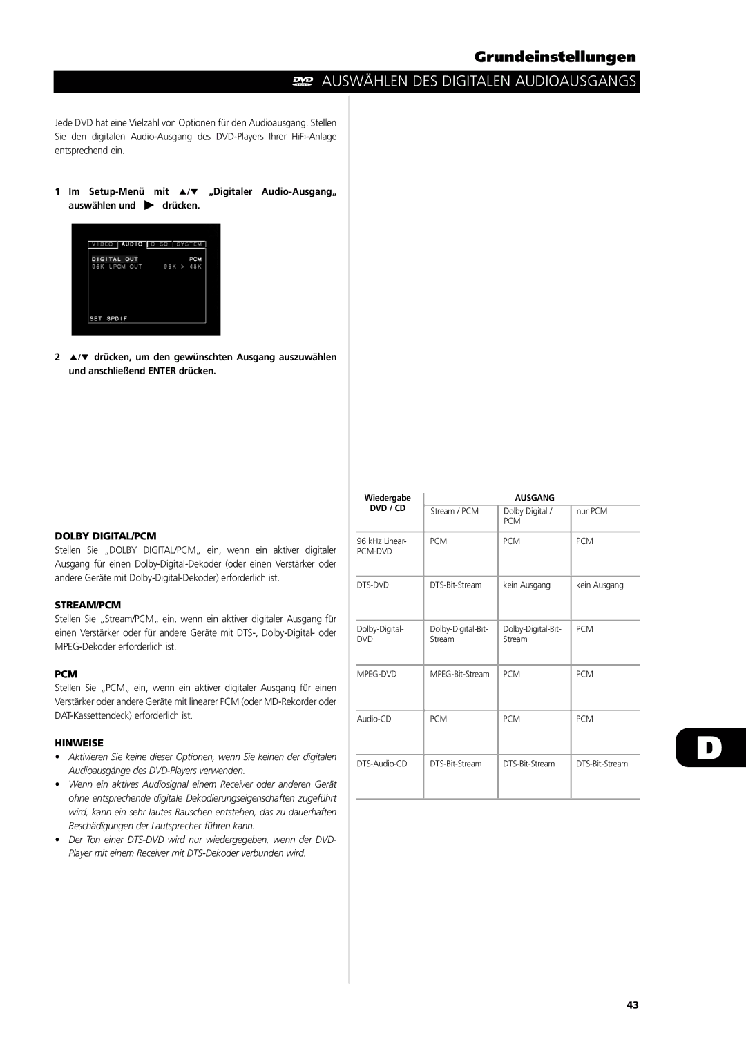 NAD L56 owner manual Auswählen DES Digitalen Audioausgangs, Ausgang DVD / CD 