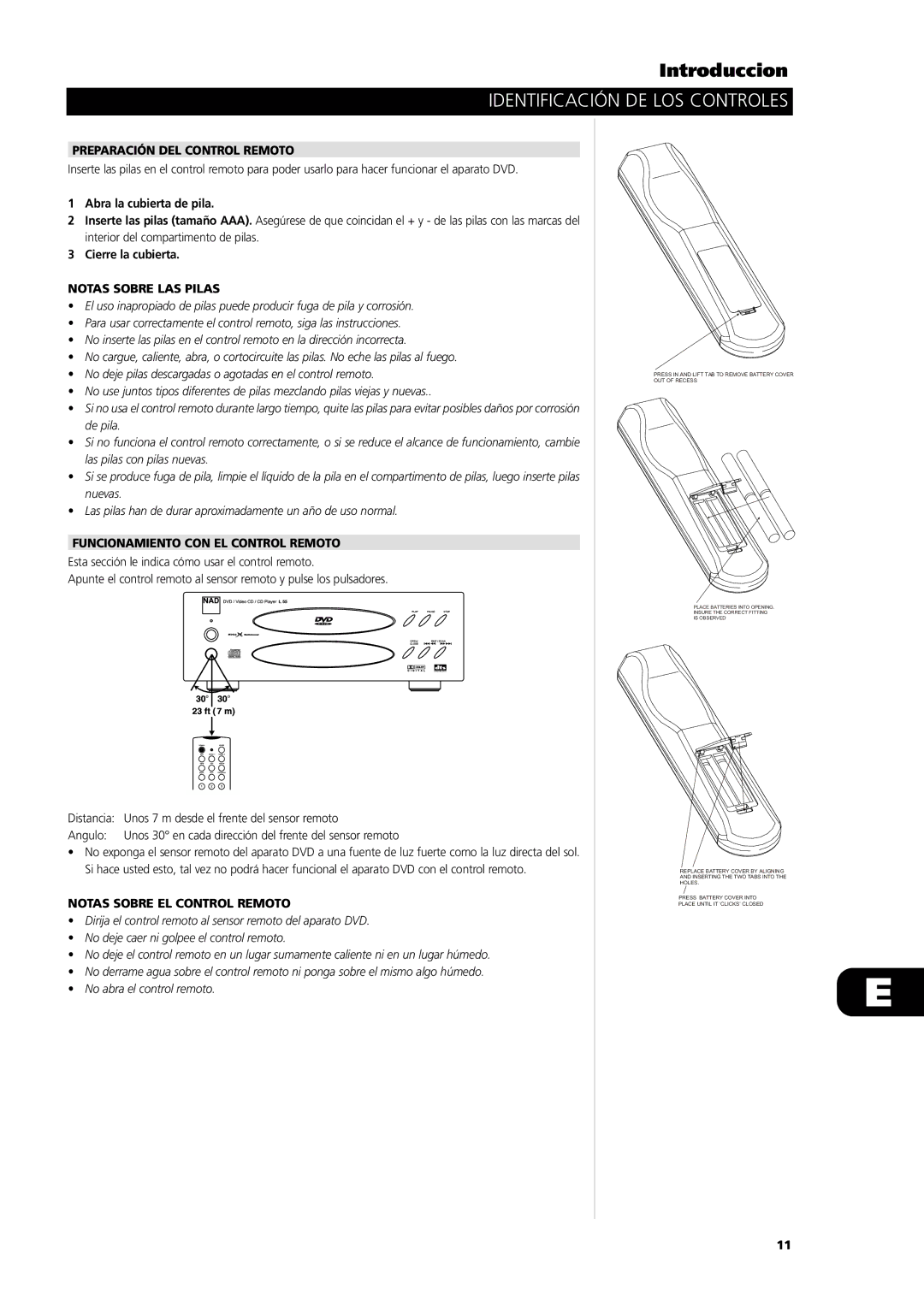 NAD L56 owner manual Preparación DEL Control Remoto, Notas Sobre LAS Pilas, Funcionamiento CON EL Control Remoto 