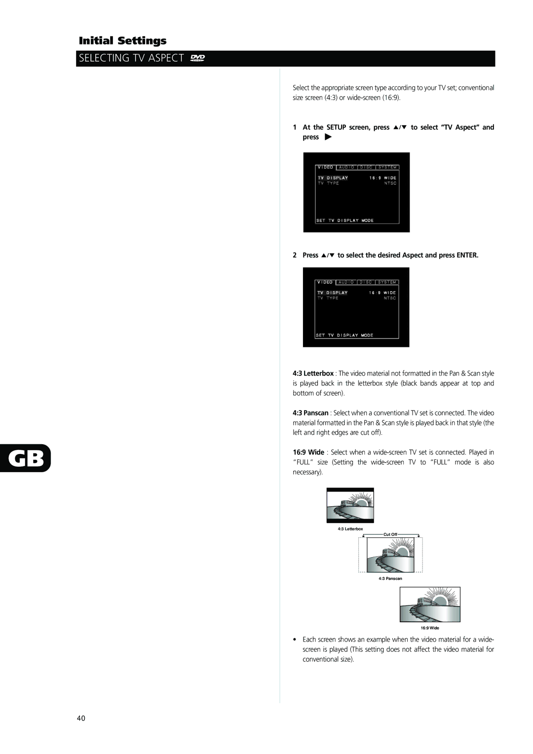 NAD L56 owner manual Selecting TV Aspect 