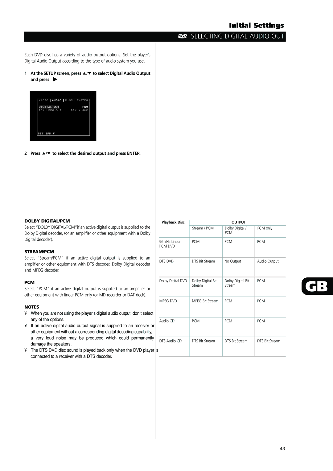 NAD L56 owner manual Selecting Digital Audio OUT, Dolby DIGITAL/PCM, Stream/Pcm 