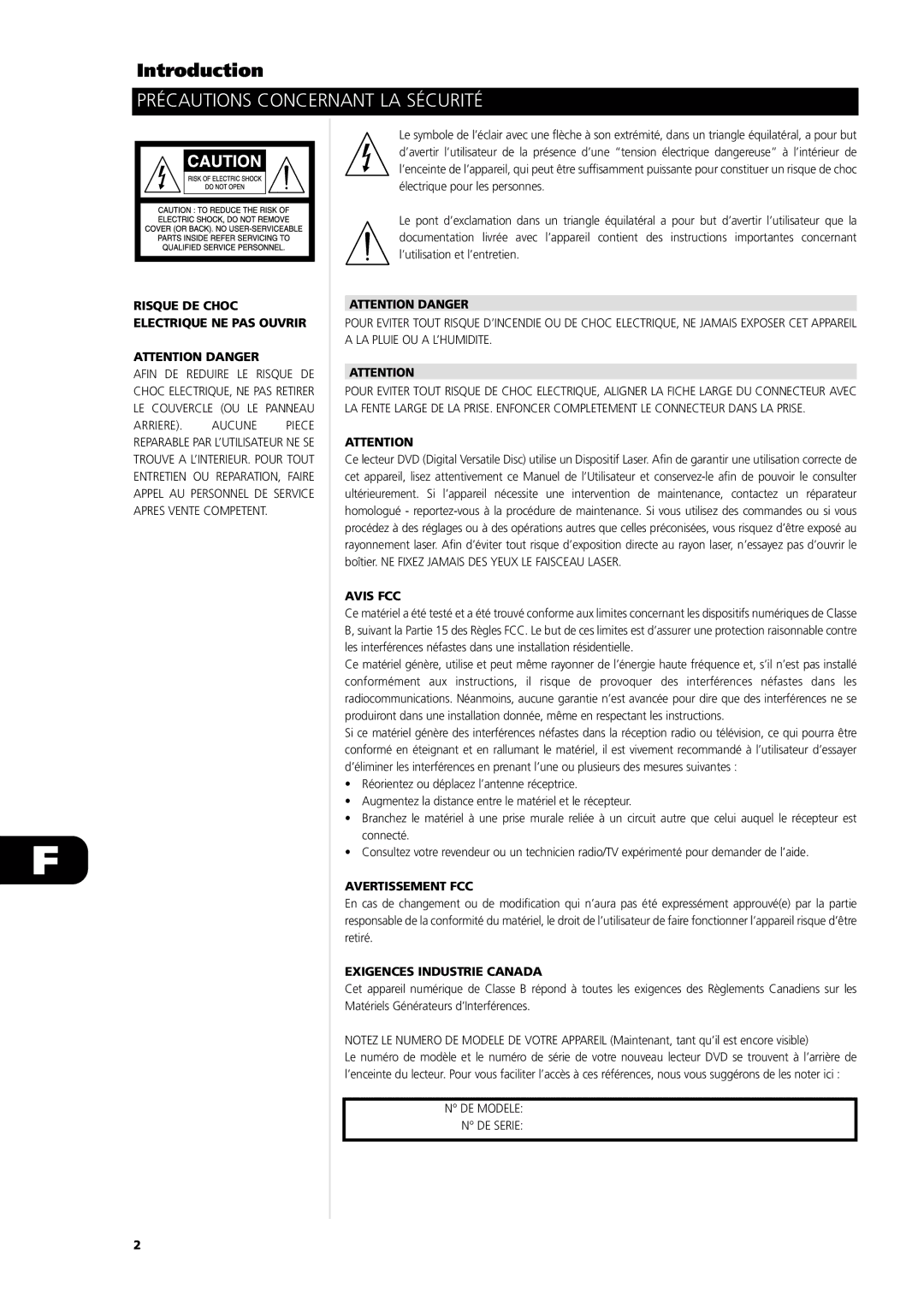 NAD L56 Précautions Concernant LA Sécurité, Risque DE Choc Electrique NE PAS Ouvrir, Avis FCC, Avertissement FCC 