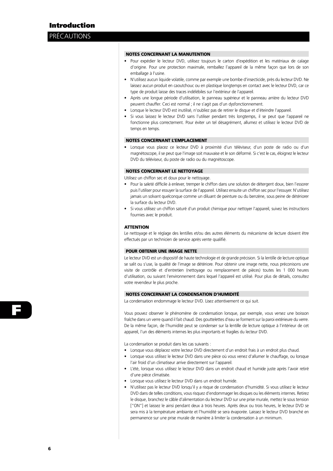 NAD L56 owner manual Précautions, Pour Obtenir UNE Image Nette 