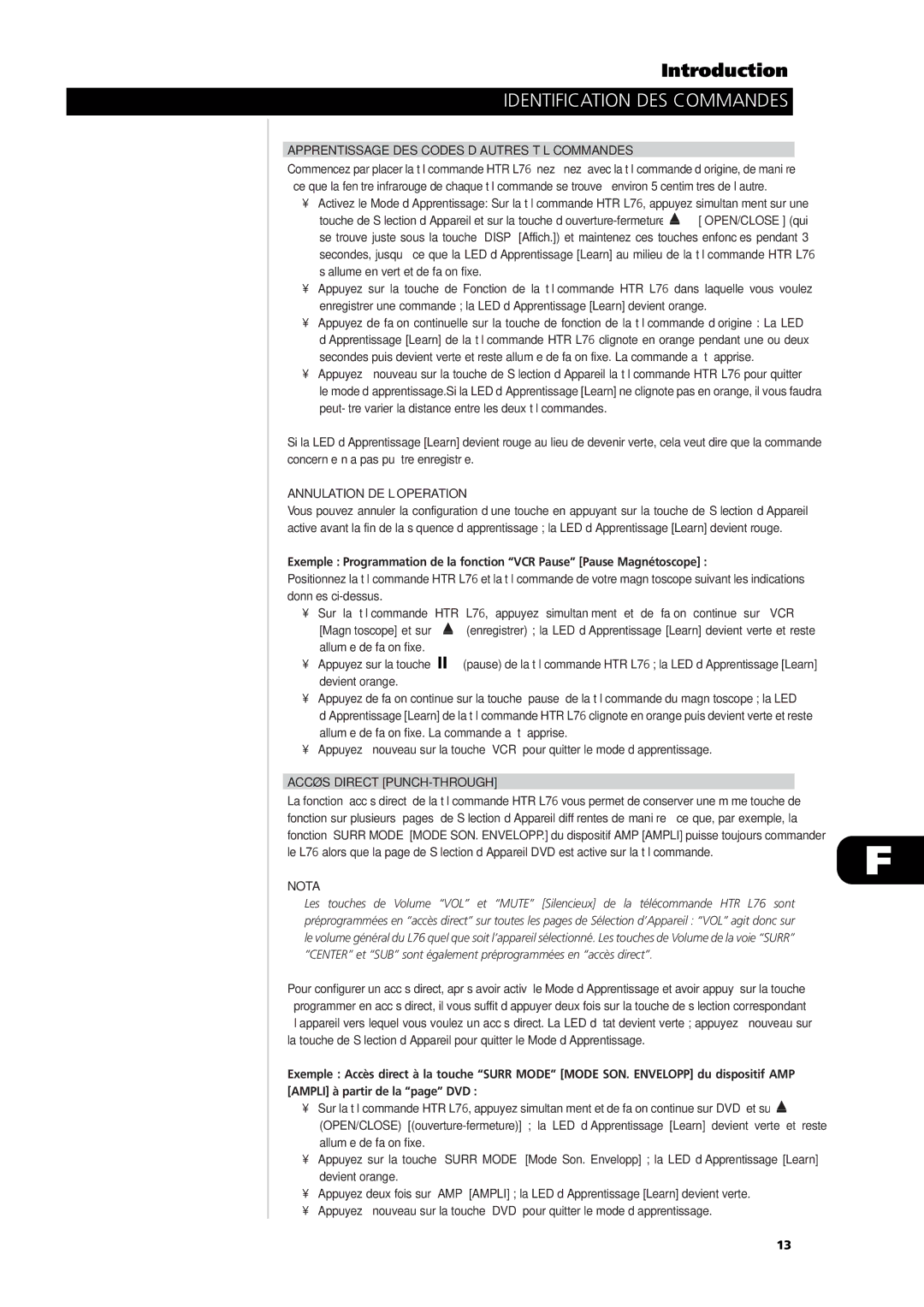 NAD L56 owner manual Apprentissage DES Codes D’AUTRES Télécommandes, Annulation DE L’OPERATION, Accès Direct PUNCH-THROUGH 