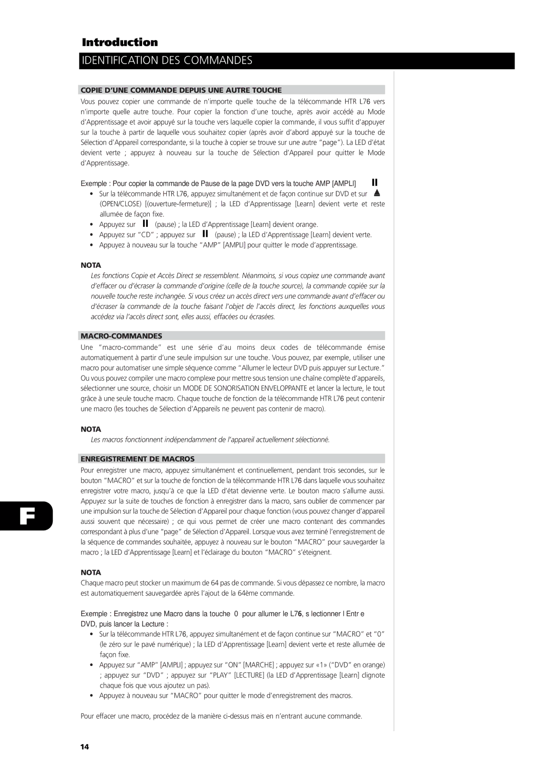 NAD L56 owner manual Copie D’UNE Commande Depuis UNE Autre Touche, Macro-Commandes, Enregistrement DE Macros 