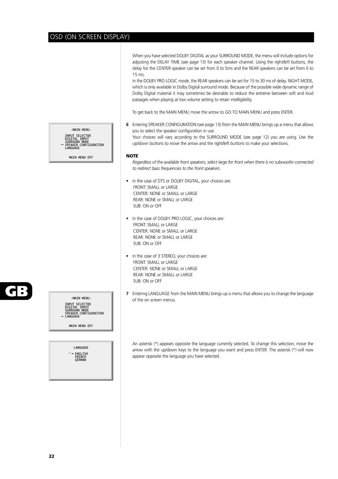 NAD L75 owner manual OSD on Screen Display 