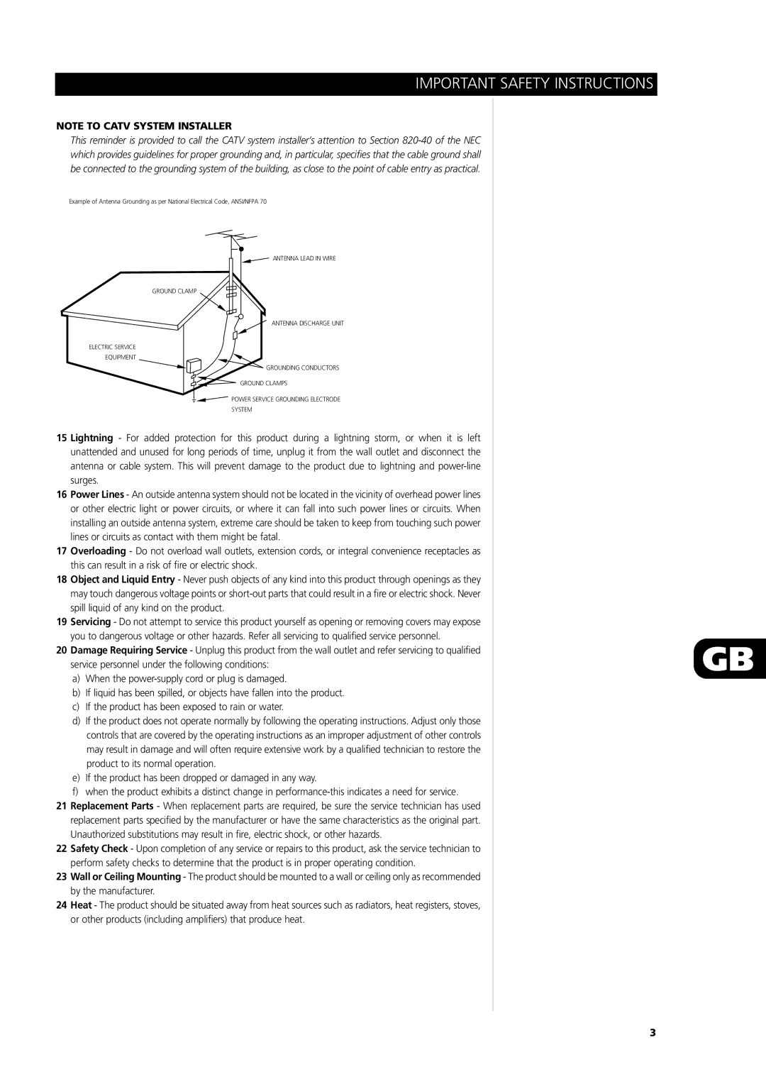 NAD L75 owner manual Important Safety Instructions 