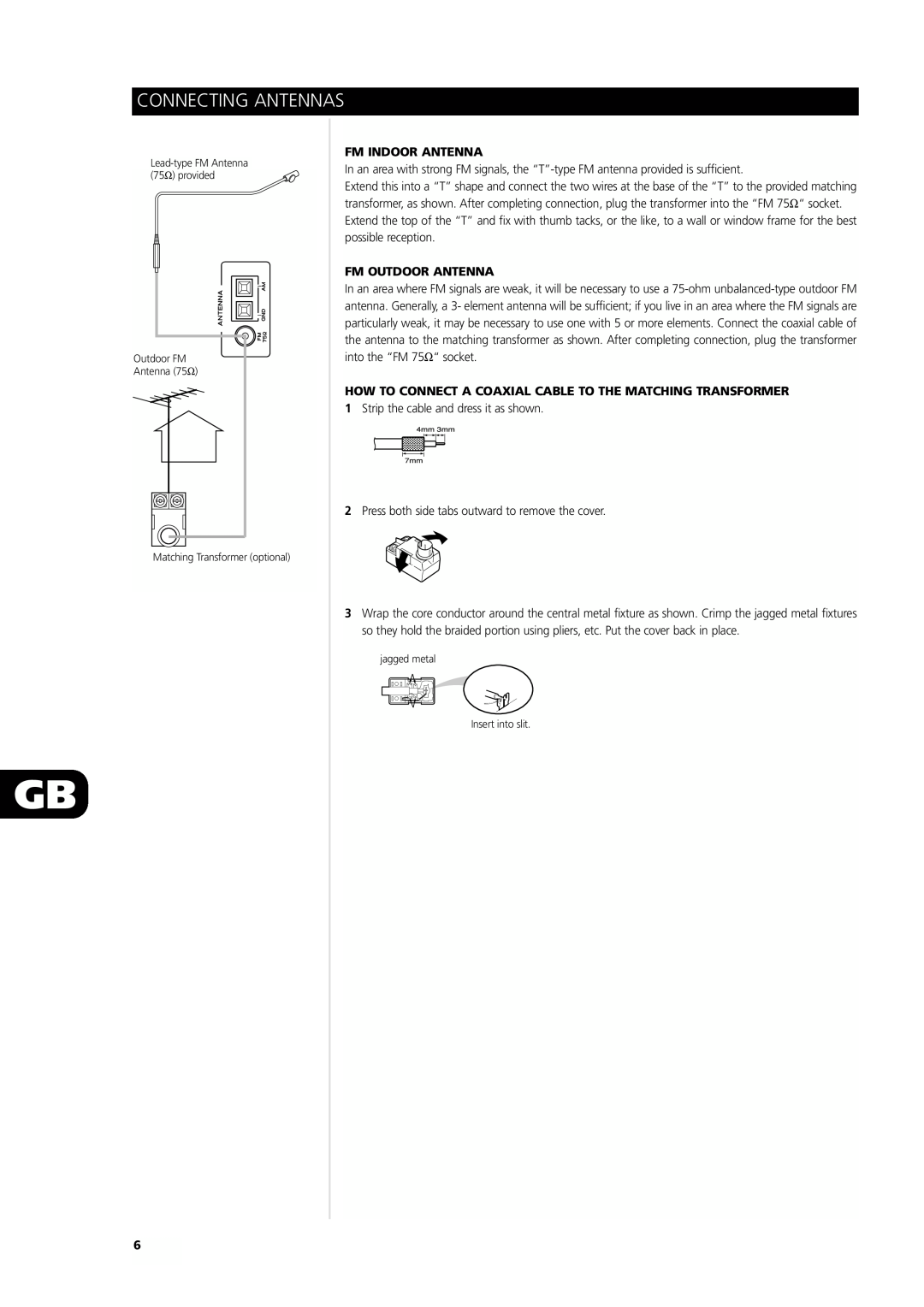 NAD L75 owner manual Connecting Antennas, Fm Indoor Antenna, Fm Outdoor Antenna 