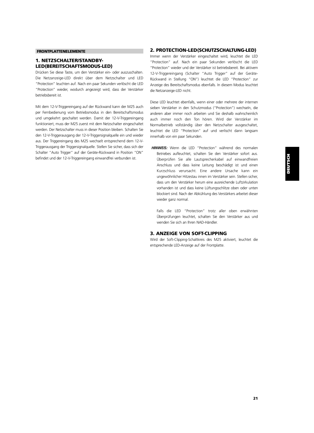 NAD M25 Netzschalter/Standby- Ledbereitschaftsmodus-Led, Protection-Ledschutzschaltung-Led, Anzeige Von Soft-Clipping 