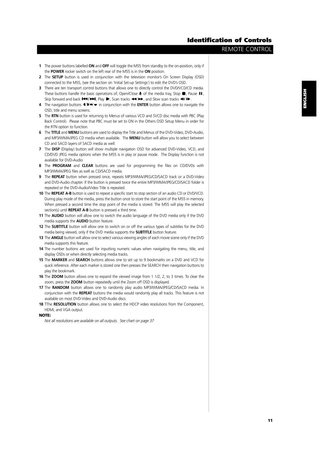 NAD M55 owner manual Identification of Controls 