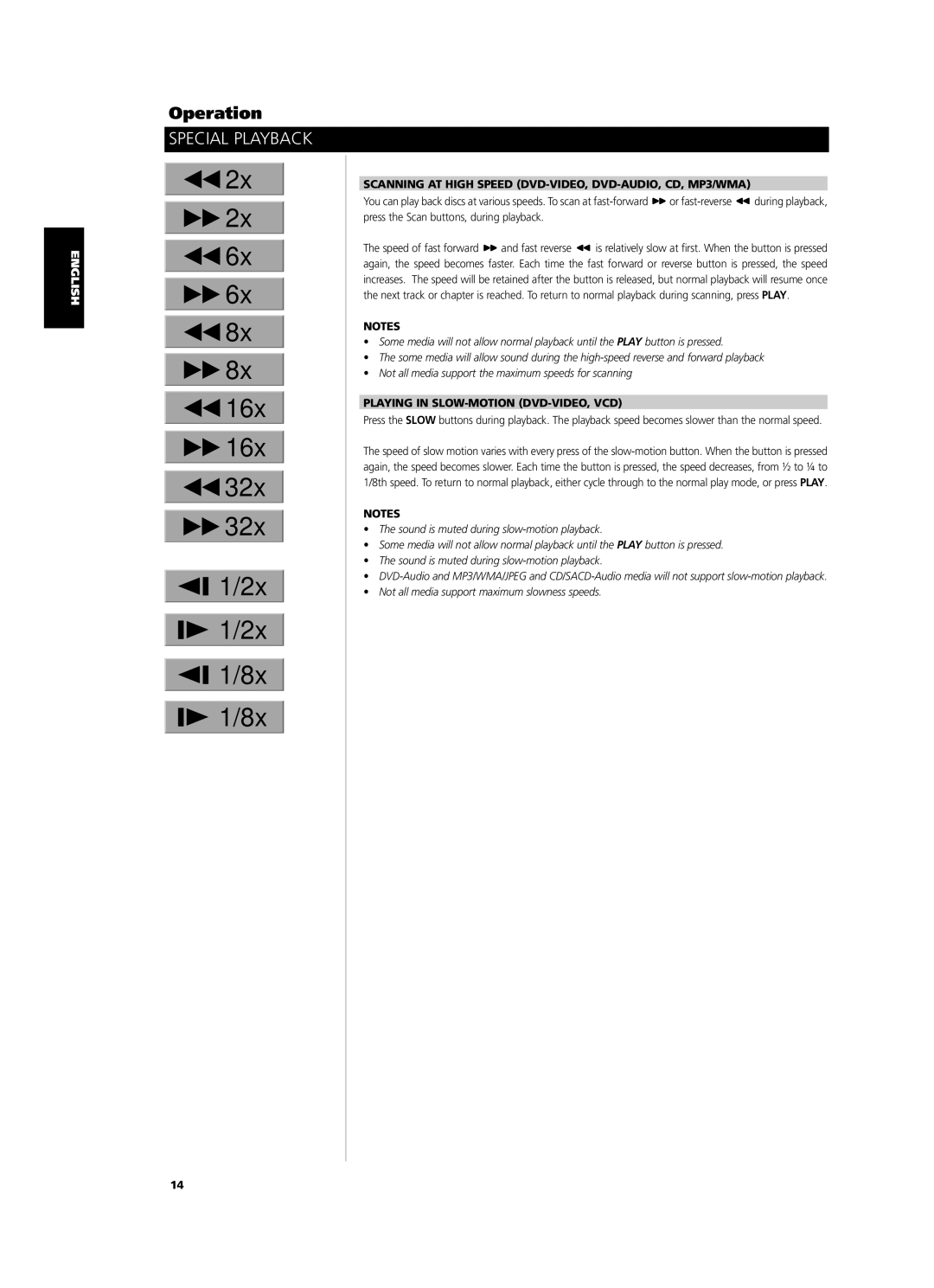 NAD M55 owner manual Scanning AT High Speed DVD-VIDEO, DVD-AUDIO, CD, MP3/WMA, Playing in SLOW-MOTION DVD-VIDEO, VCD 