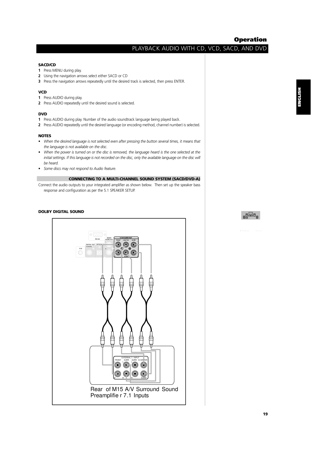 NAD M55 Playback Audio with CD, VCD, SACD, and DVD, Sacd/Cd, Vcd, Connecting to a MULTI-CHANNEL Sound System SACD/DVD-A 