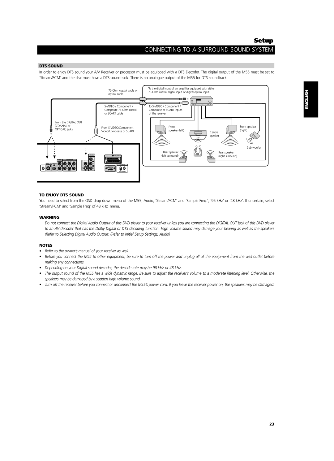 NAD M55 owner manual English, Deutsch Français, To Enjoy DTS Sound, Svenska Português Italiano Español Nederlands 