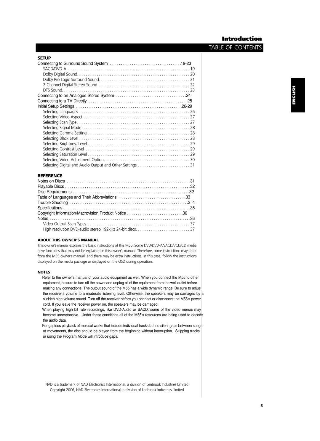 NAD M55 owner manual Setup 