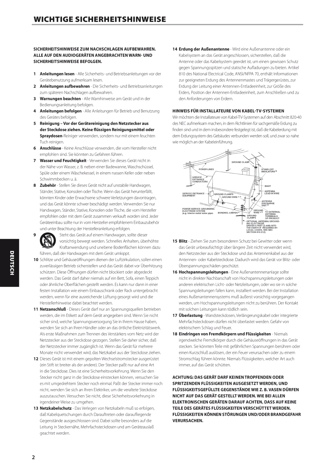 NAD M56 manual Wichtige Sicherheitshinweise, Führen, daß der Handwagen mit dem Gerät umkippt 