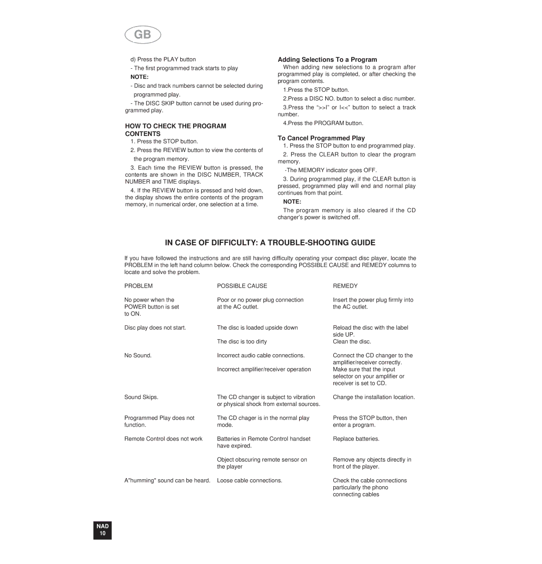 NAD NAD 517 owner manual Case of Difficulty a TROUBLE-SHOOTING Guide, HOW to Check the Program Contents 