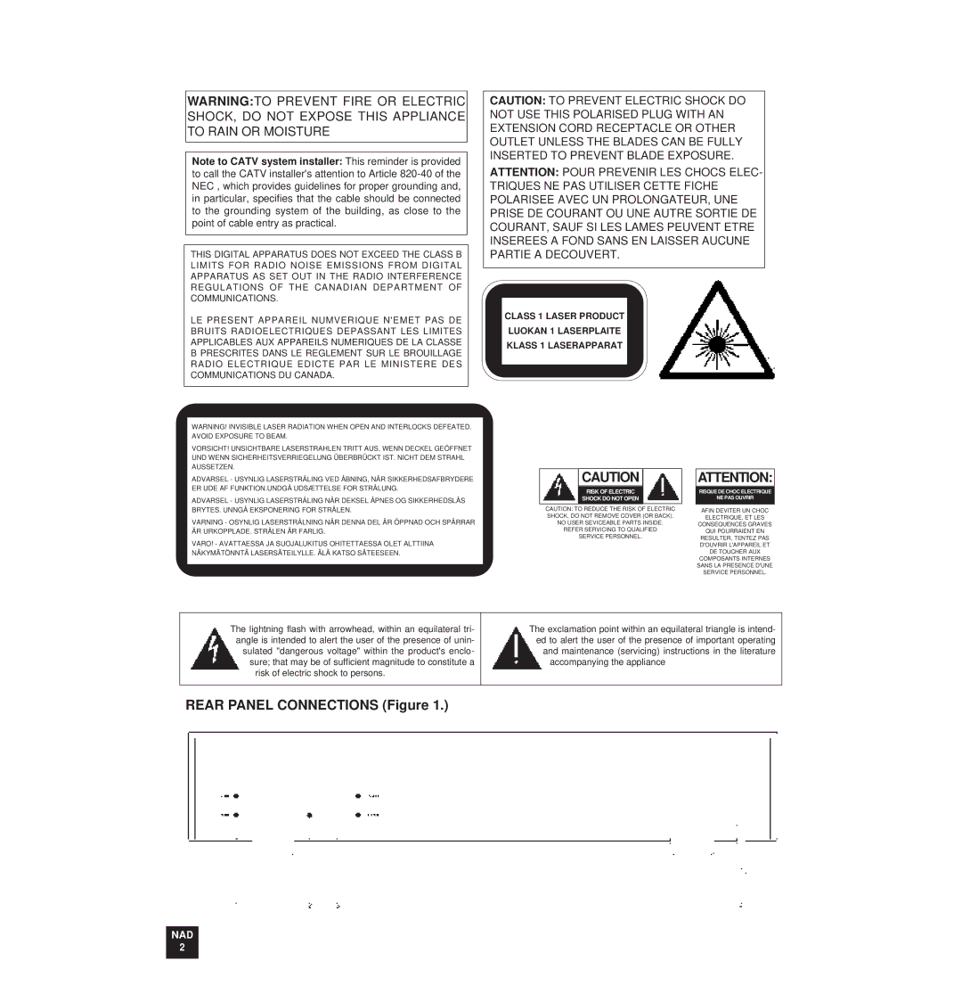 NAD NAD 517 owner manual Rear Panel Connections Figure 