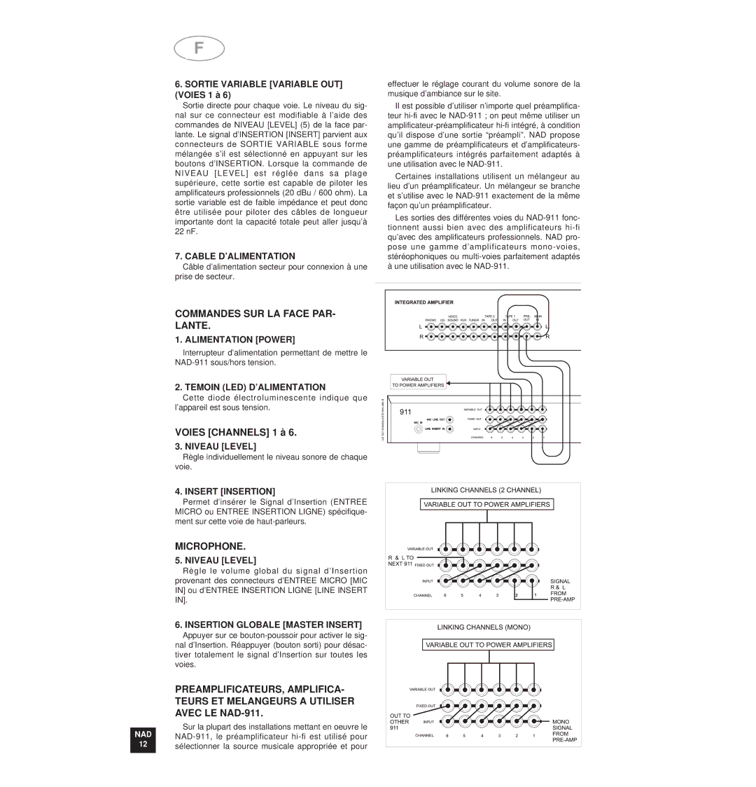 NAD NAD 911 owner manual Commandes SUR LA Face PAR- Lante 