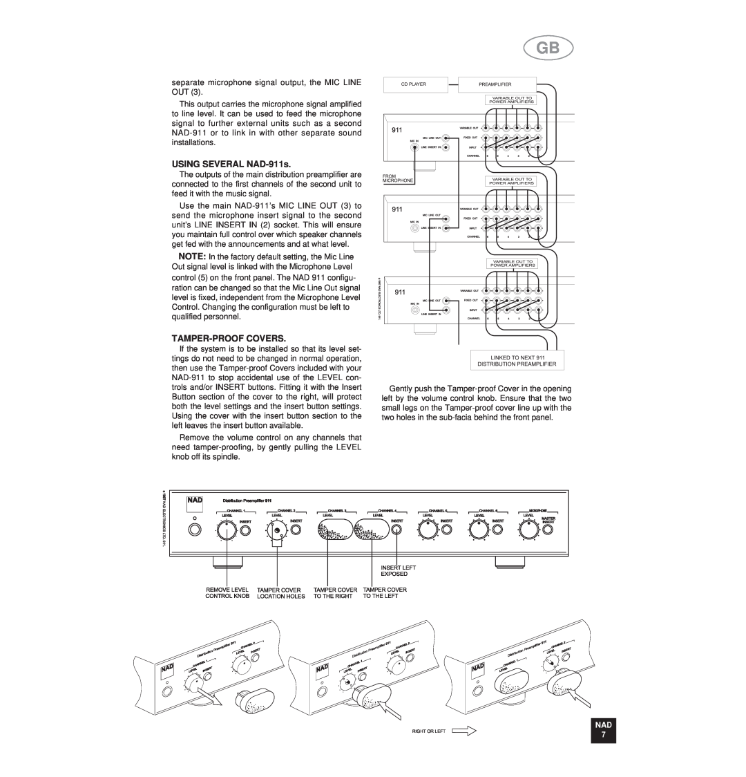 NAD NAD 911 owner manual USING SEVERAL NAD-911s, Tamper-Proofcovers, Nad 