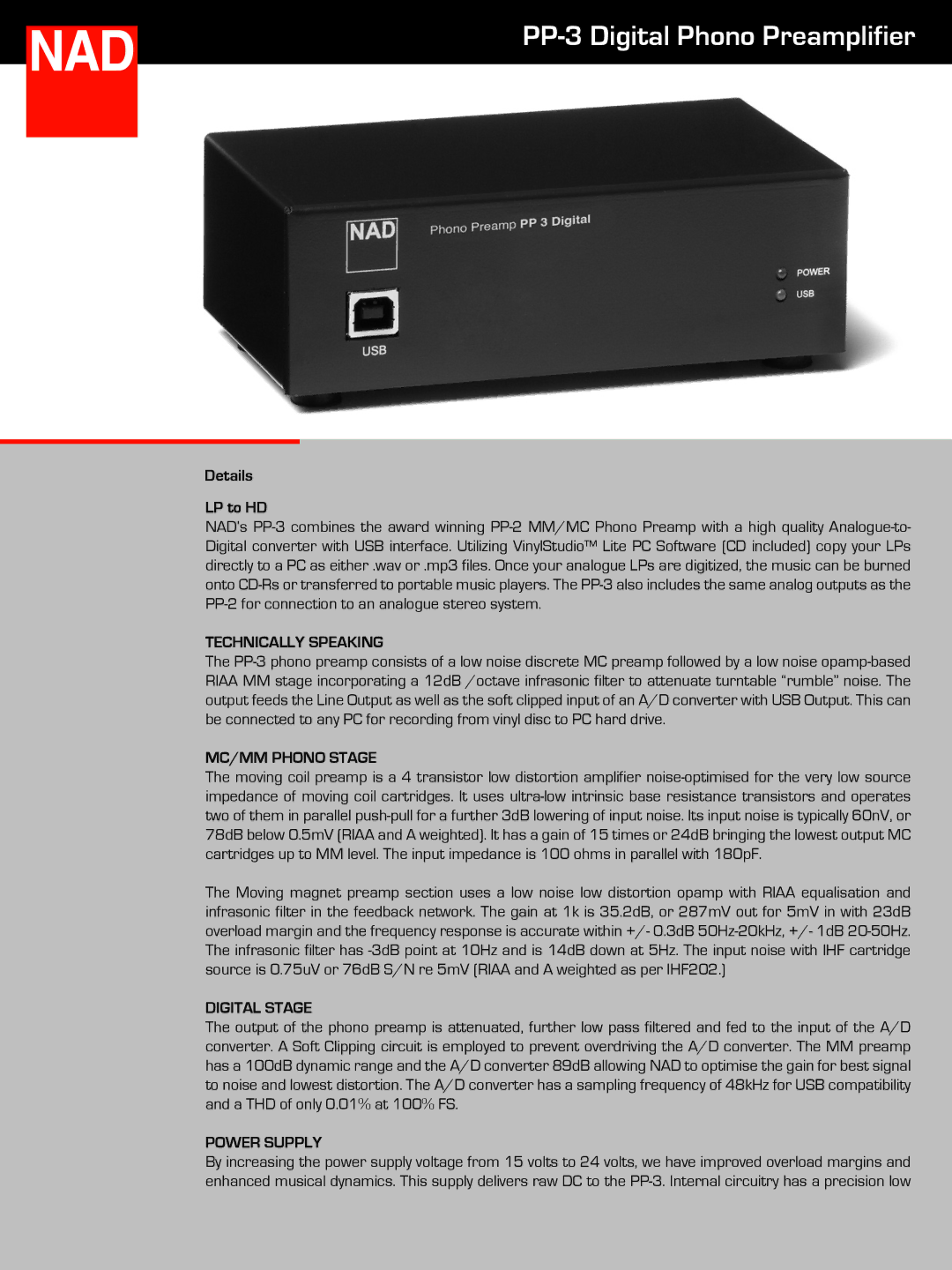 NAD PP-3 manual Technically Speaking, MC/MM Phono Stage, Digital Stage, Power Supply 