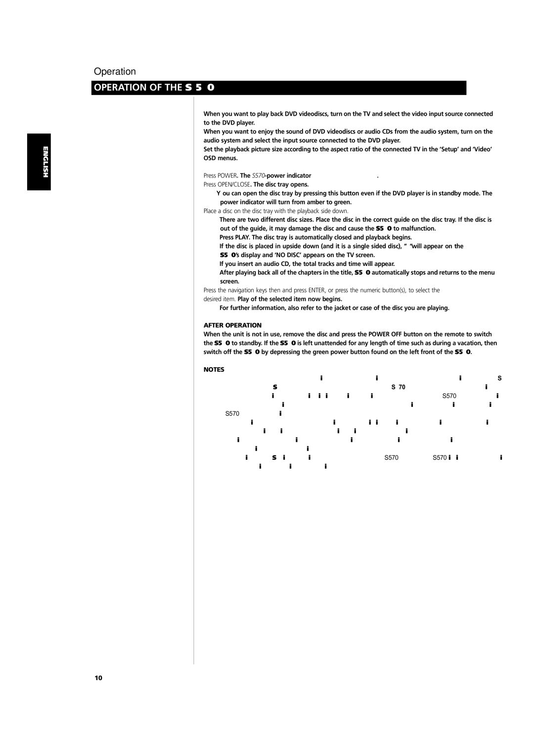 NAD S 570 owner manual Operation of the S, Place a disc on the disc tray with the playback side down, After Operation 