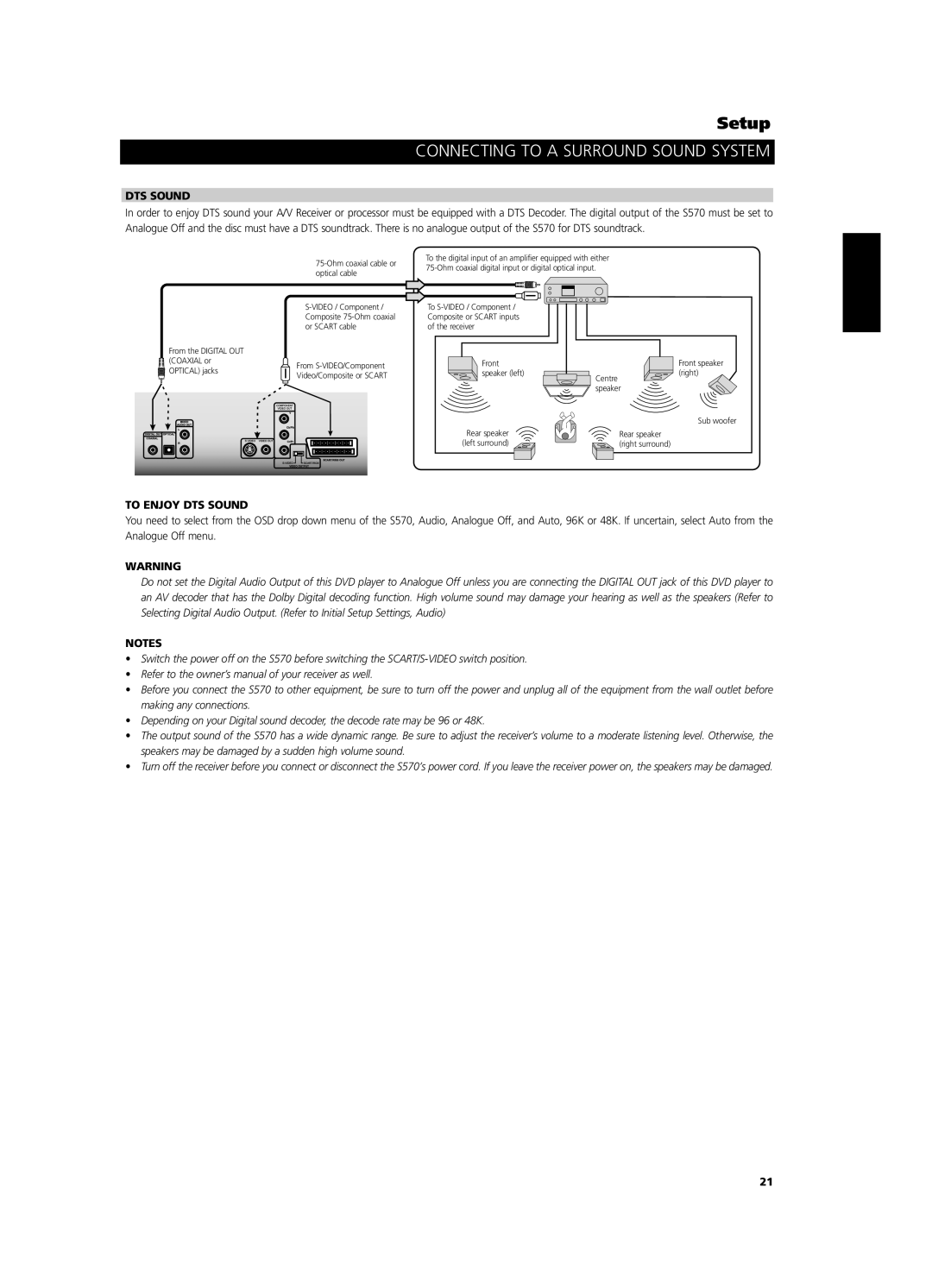 NAD S 570 owner manual Français, To Enjoy DTS Sound, Svenska Português Italiano Español Nederlands Deutsch 