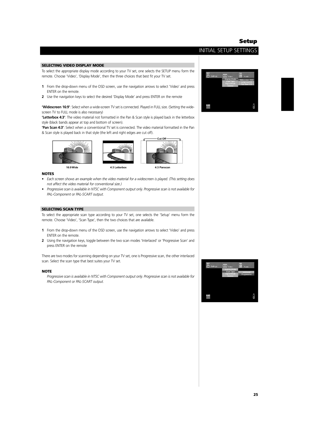 NAD S 570 owner manual Selecting Video Display Mode, Selecting Scan Type 