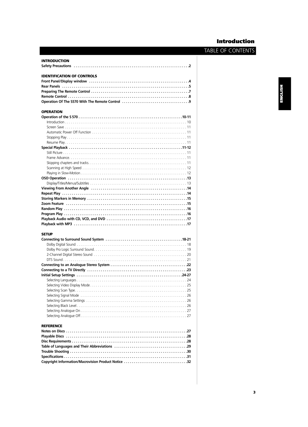 NAD S 570 owner manual Table of Contents 