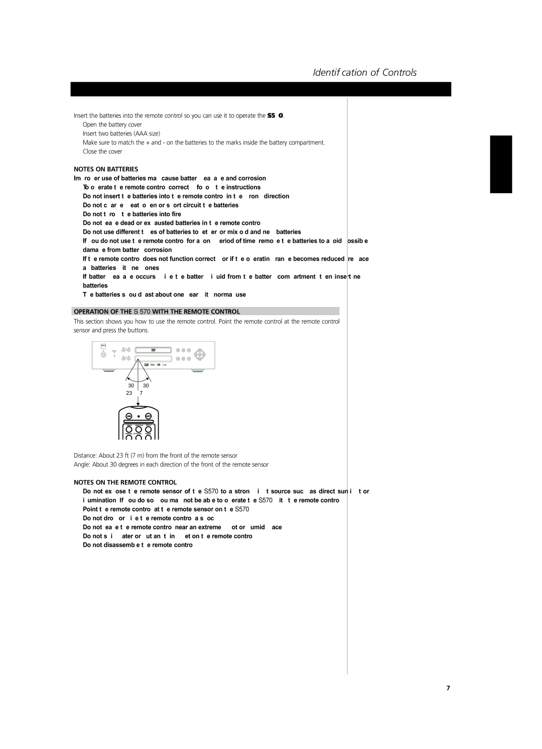 NAD owner manual Preparing the Remote Control, Operation of the S 570 with the Remote Control 