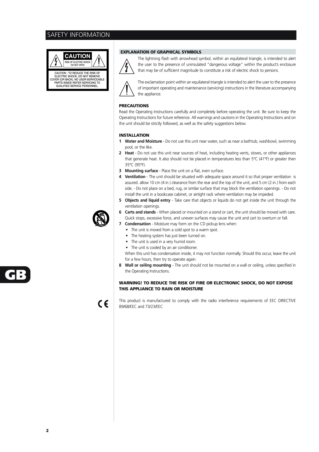 NAD S170 owner manual Safety Information, Explanation Of Graphical Symbols, Precautions, Installation 