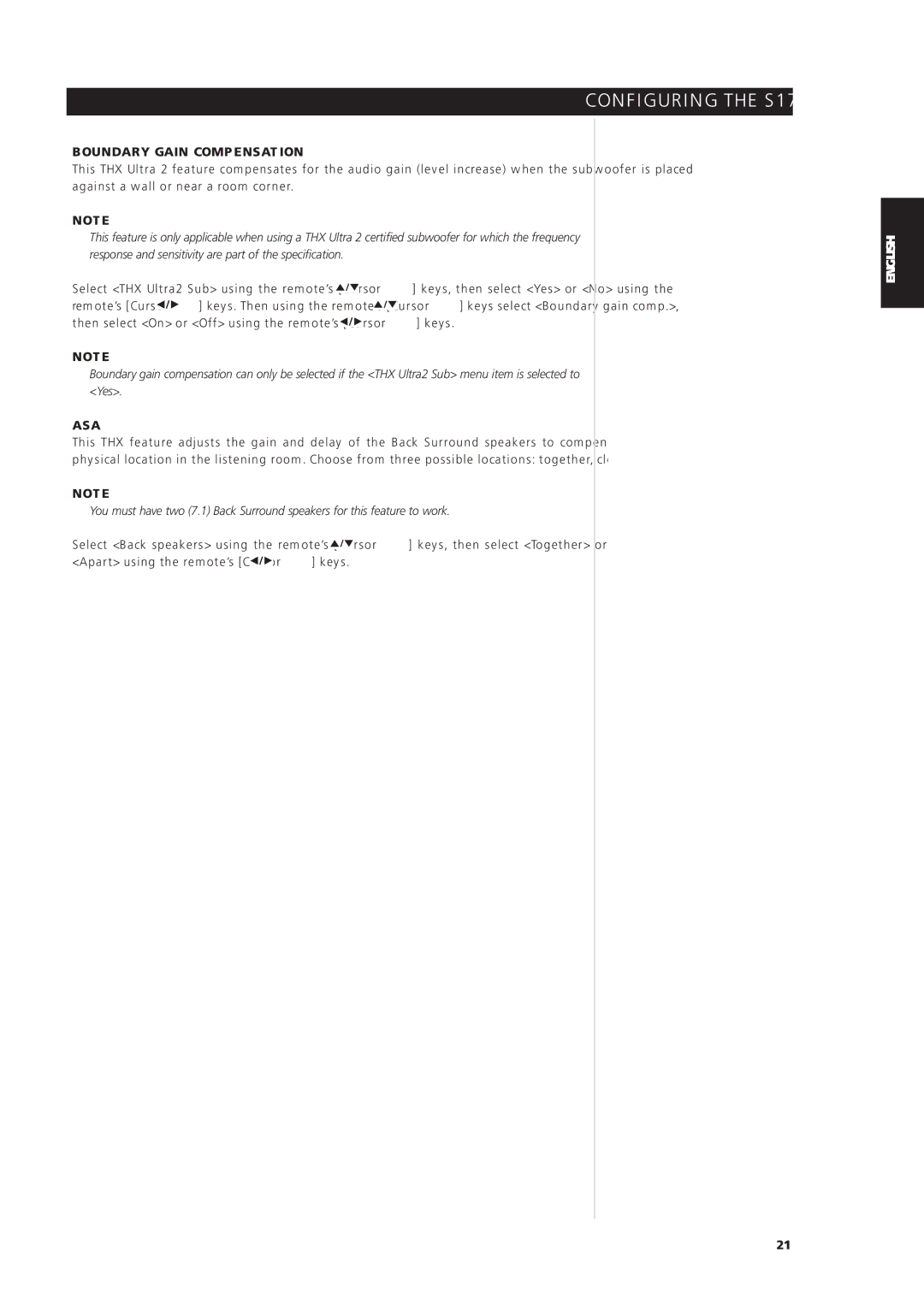 NAD S170iAV owner manual Boundary Gain Compensation, Asa 