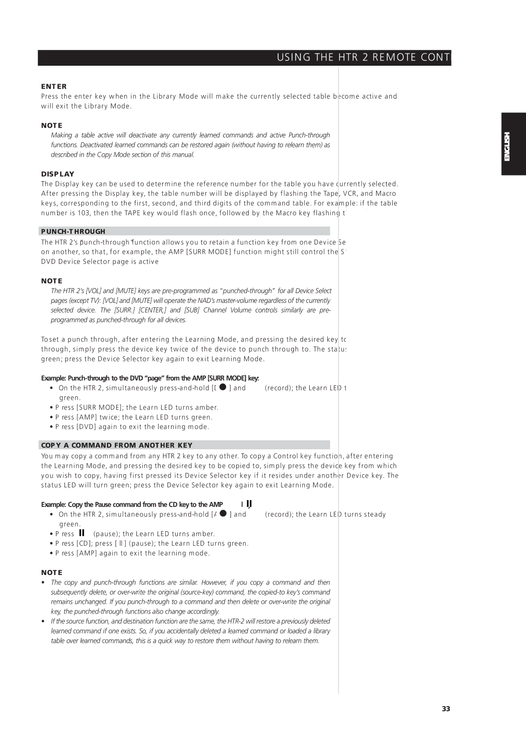 NAD S170iAV owner manual Enter, Display, Punch-Through, Copy a Command from Another KEY 