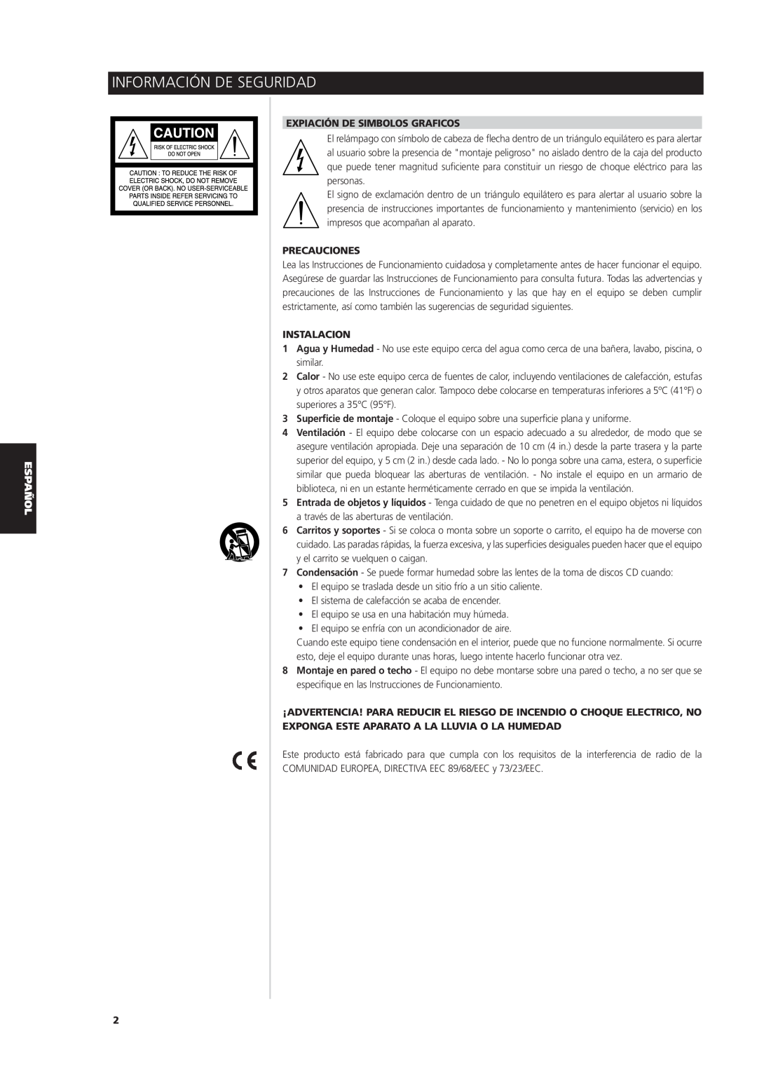 NAD S170iAV owner manual Información De Seguridad, Expiación De Simbolos Graficos, Precauciones, Instalacion 