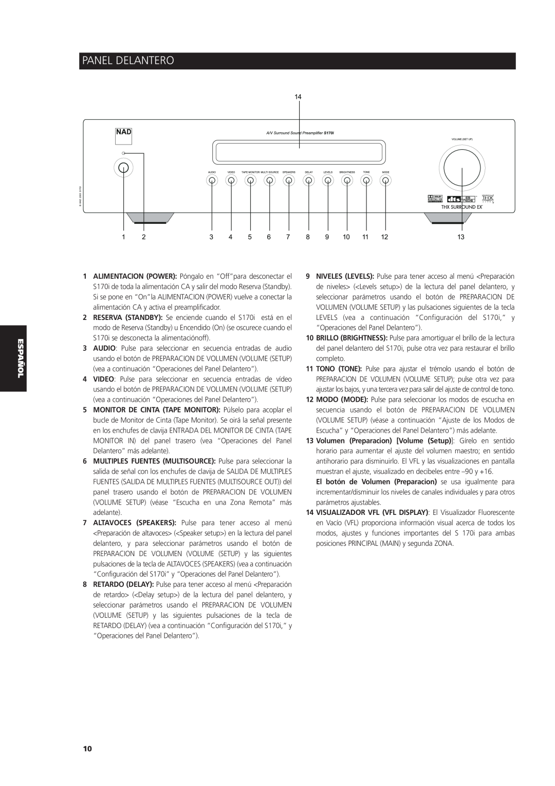 NAD S170iAV owner manual Panel Delantero 