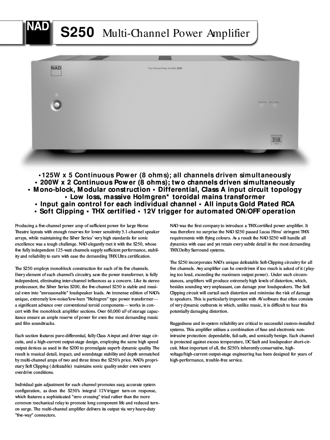 NAD manual S250 Multi-ChannelPower Amplifier 