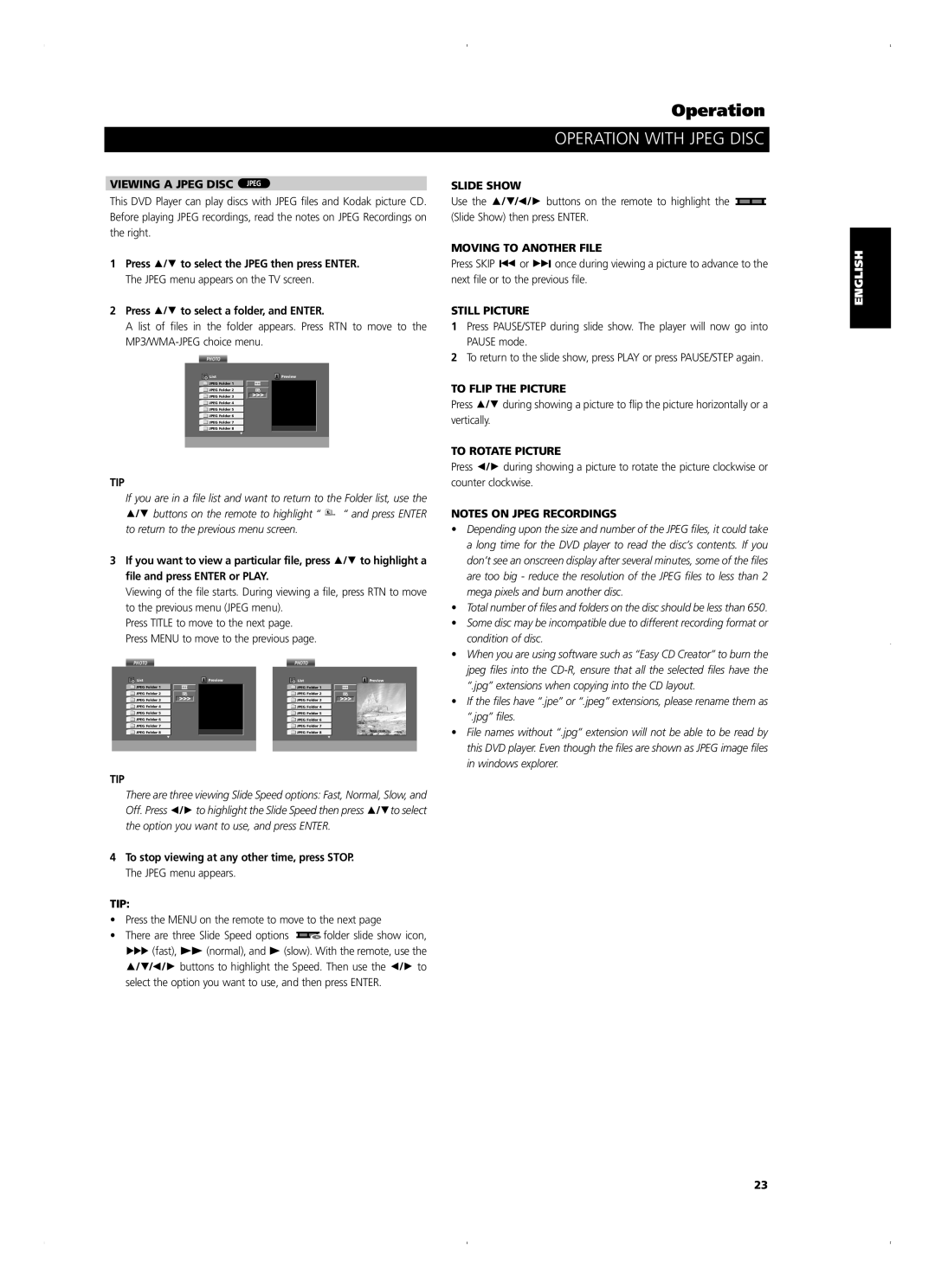 NAD T 514DVD owner manual Operation with Jpeg Disc 