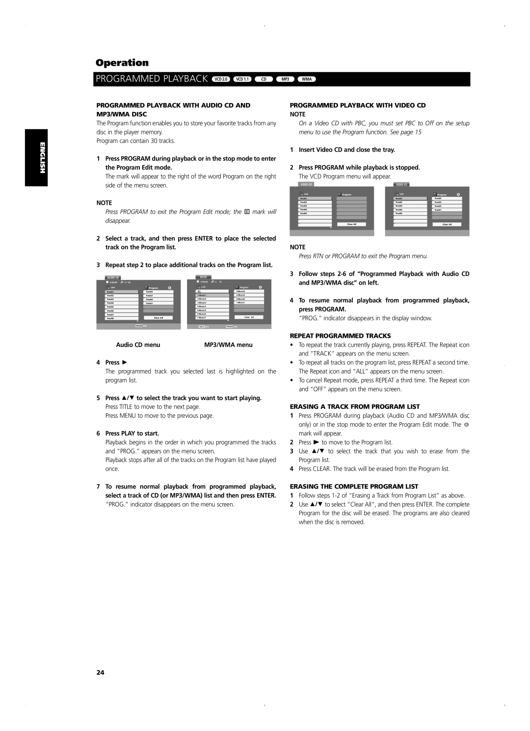 NAD T 514DVD owner manual Programmed Playback VCD 2.0 VCD 1.1 CD 