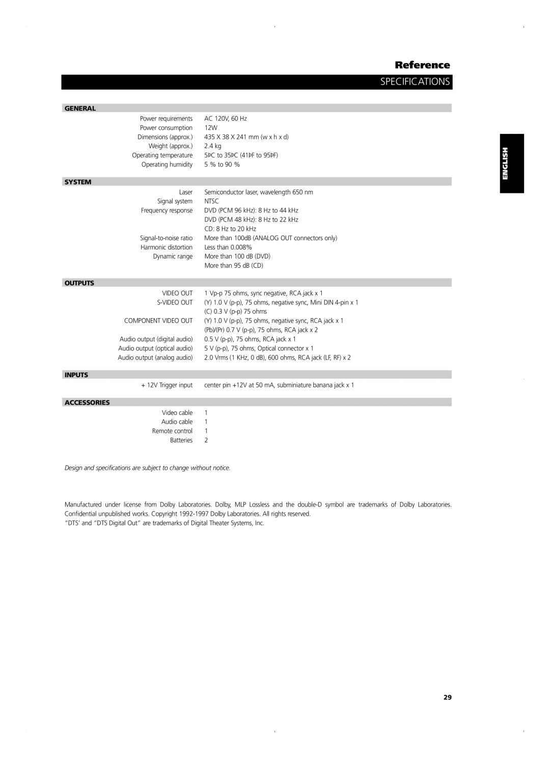 NAD T 514DVD owner manual Specifications 