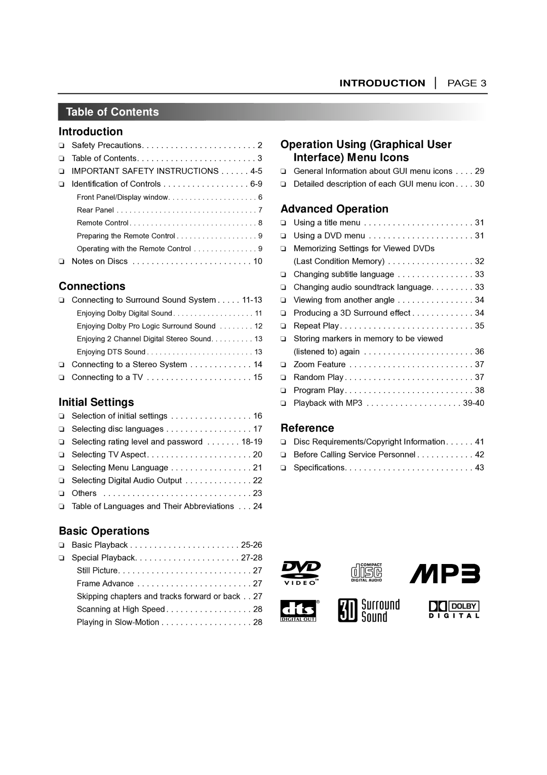 NAD T 531 owner manual Table of Contents 