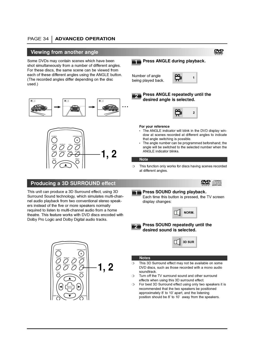 NAD T 531 owner manual Viewing from another angle, Producing a 3D Surround effect 