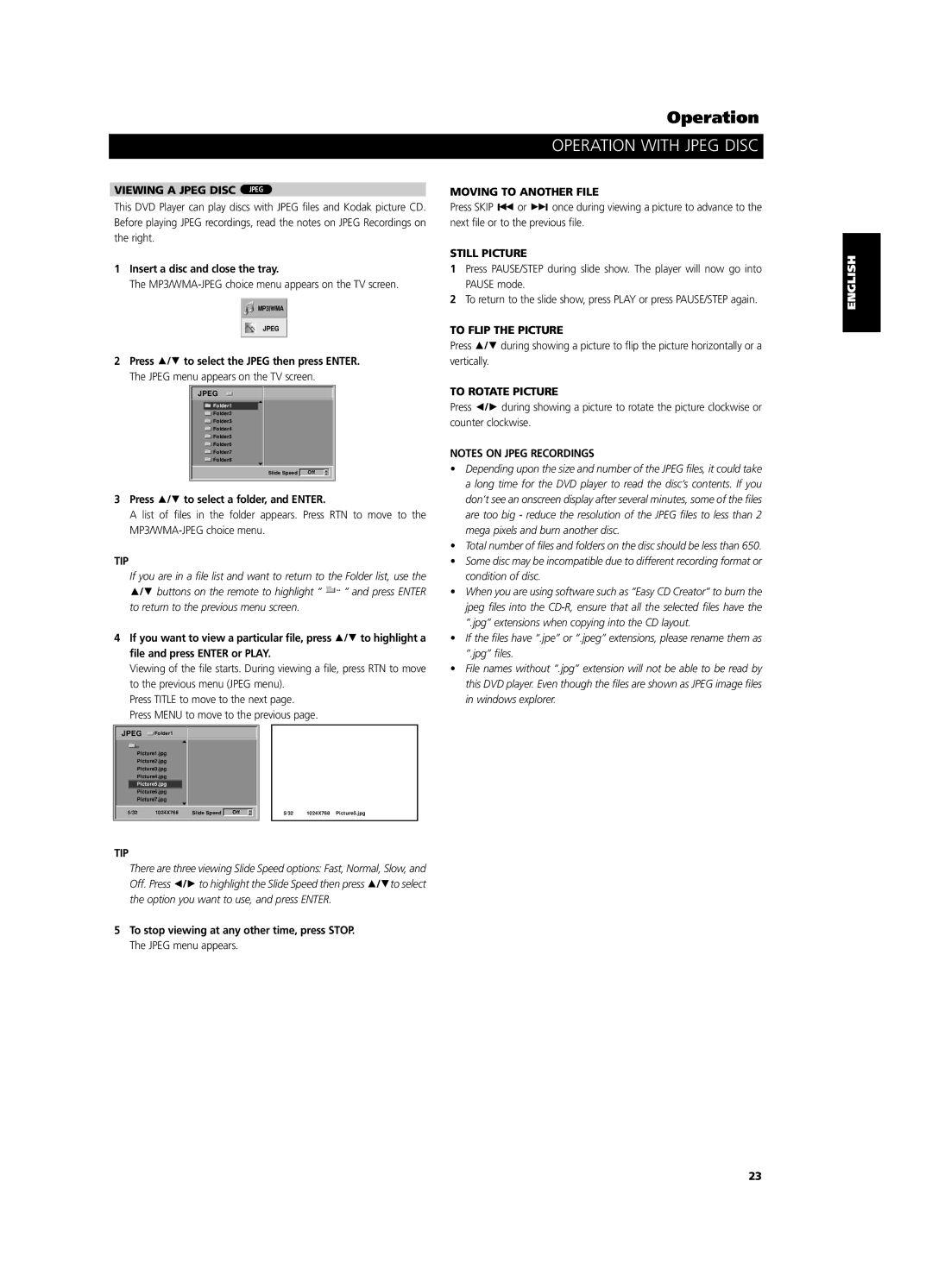 NAD T 533 owner manual Operation with Jpeg Disc 