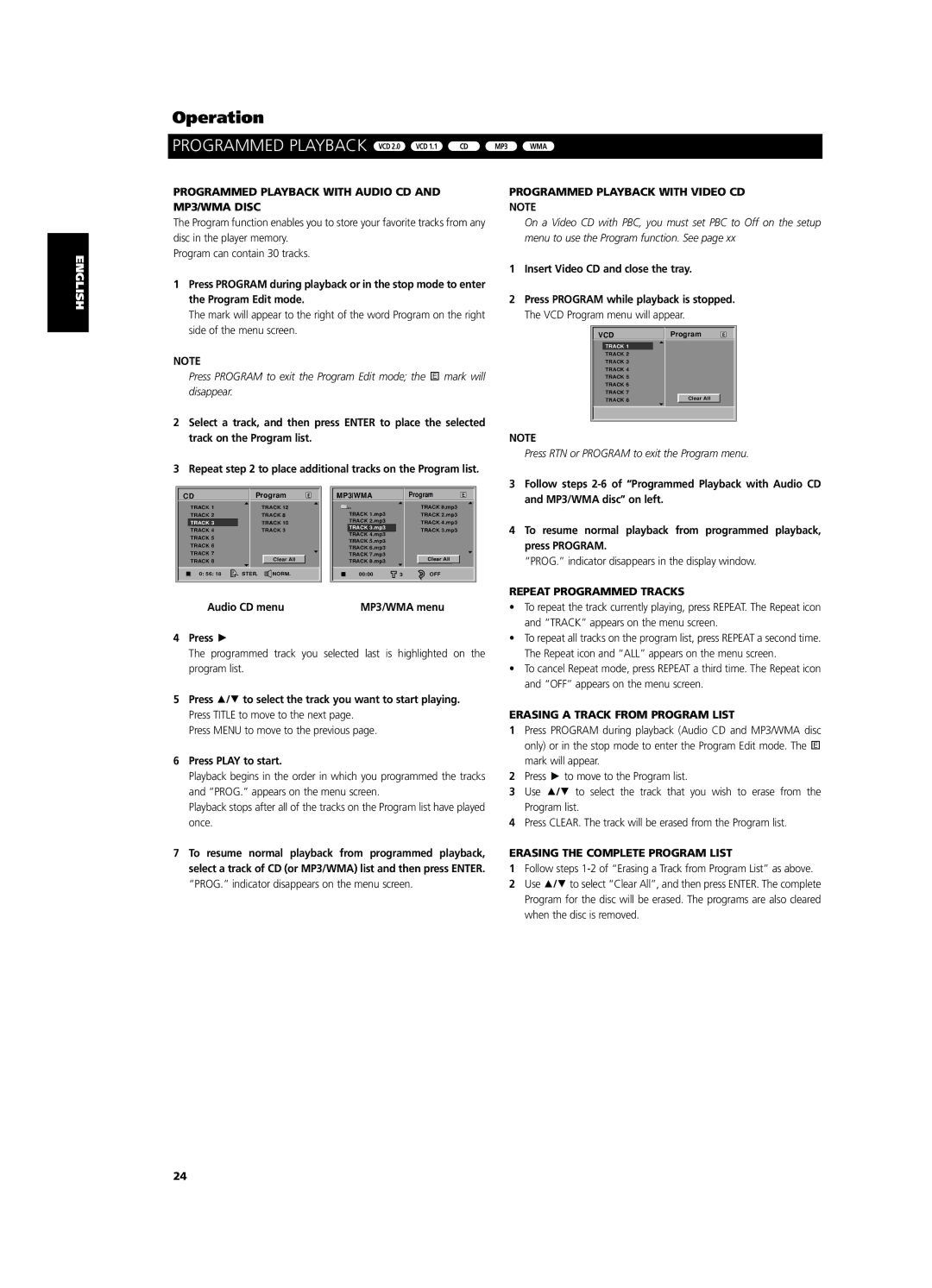 NAD T 533 owner manual Programmed Playback VCD 2.0 VCD 1.1 CD 