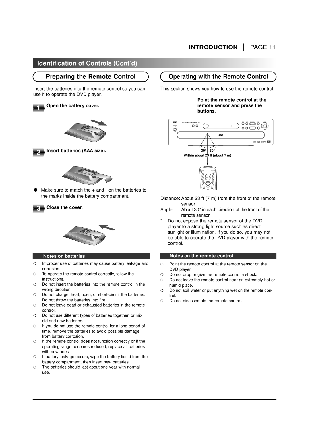 NAD T 571 Preparing the Remote Control, Operating with the Remote Control, Open the battery cover, Close the cover 