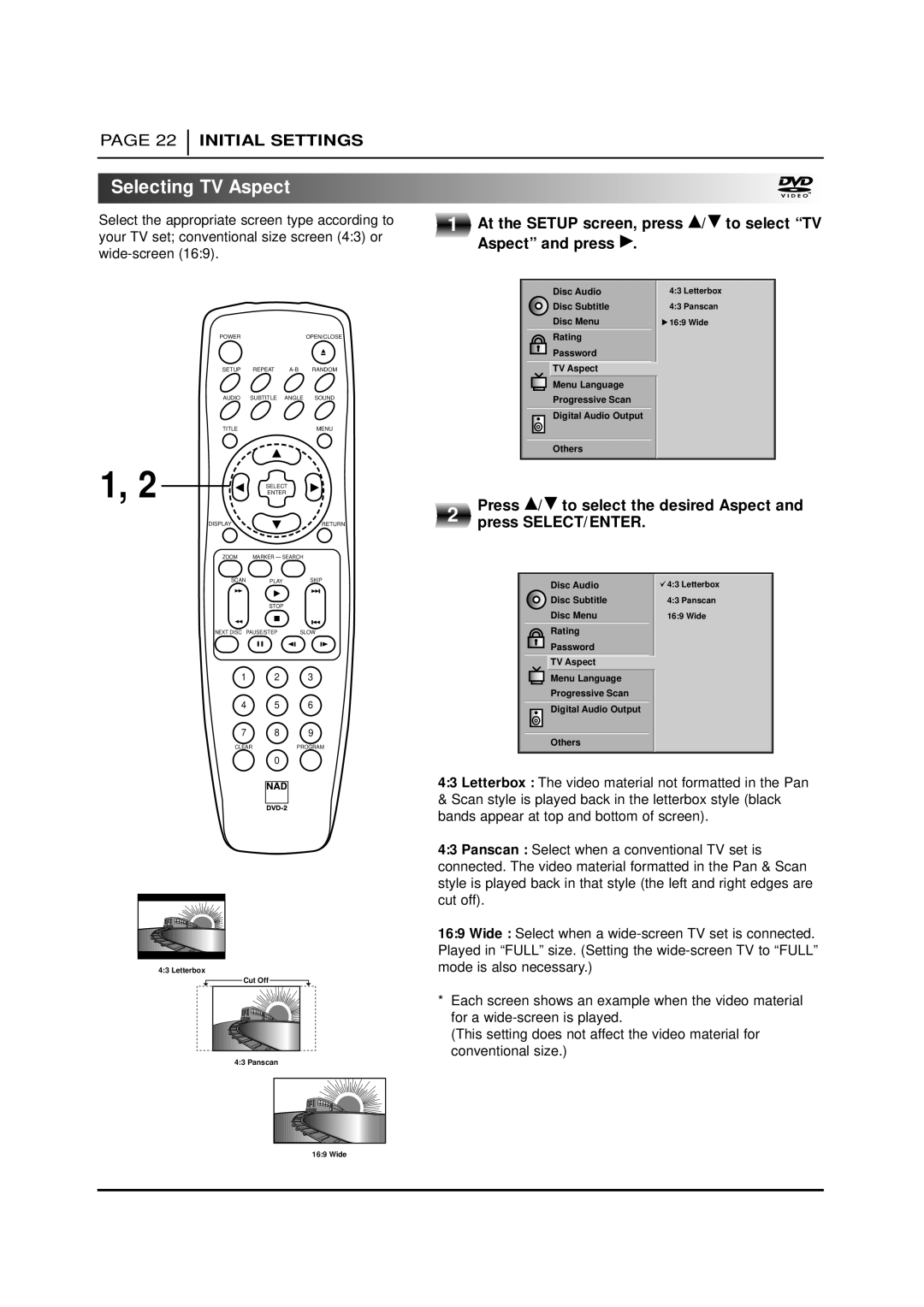 NAD T 571 owner manual Selecting TV Aspect 