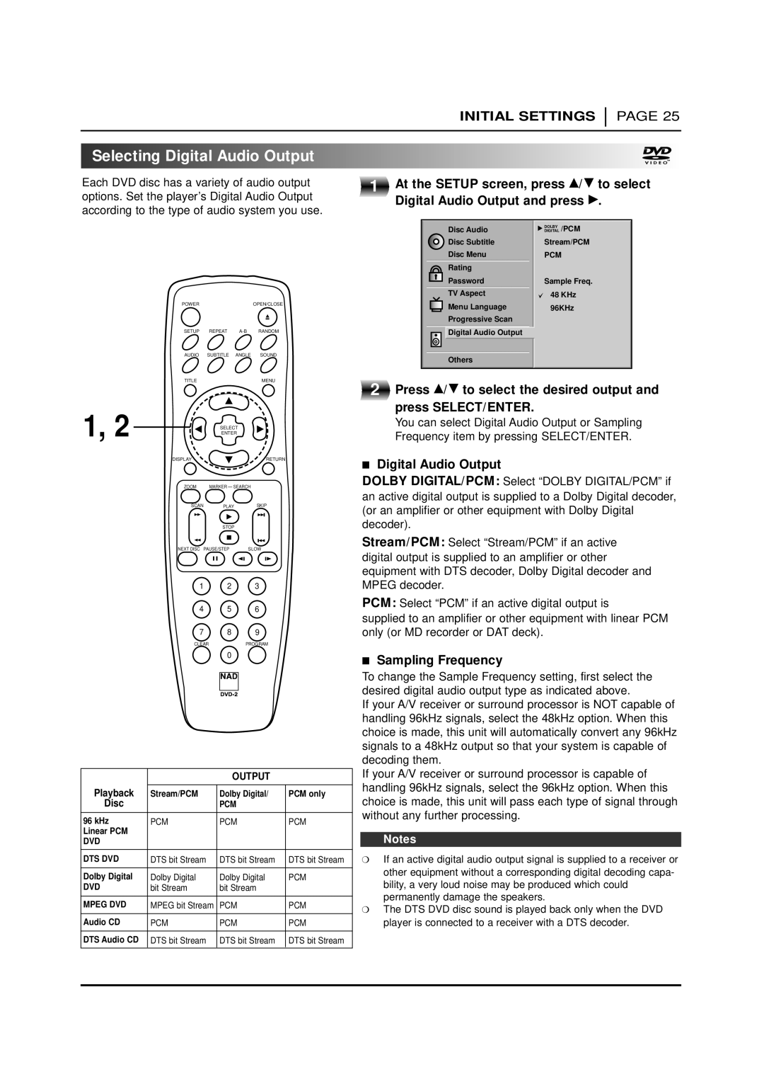 NAD T 571 owner manual Selecting Digital Audio Output, Press D/E to select the desired output, Sampling Frequency 