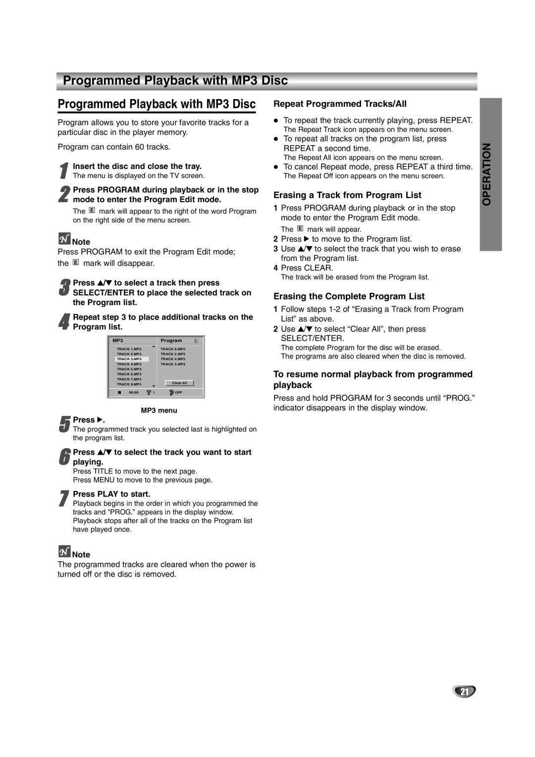 NAD T 572 owner manual Programmed Playback with MP3 Disc 